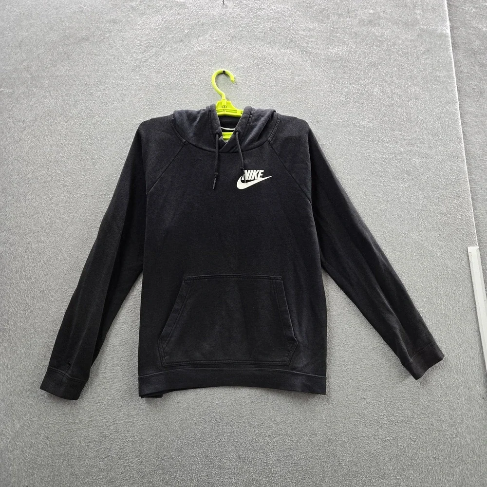 Nike Men Hoodie L Black Fleece Swoosh CI1192-010 Pullover Logo READ